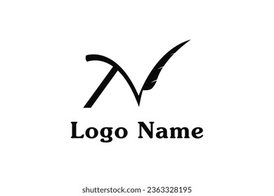 Initial Letter N with Feather Quill Pen Notary Writer Journalist logo design vector