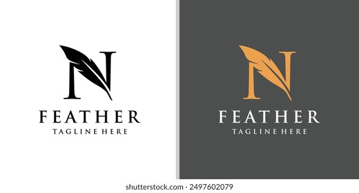 Initial Letter N with Feather Quill Pen Notary Writer Journalist vector logo design