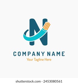 Initial Letter N with Fiber Optic, Electric Wire for Technology Business Logo Idea. Connection, Cabling Provider Repair Logo Vector