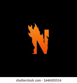 Initial letter N with fire flames logo design. Creative lettering design concept suitable for company, corporate business and GAME brand identity. Collection of fonts with burn idea isolated black.