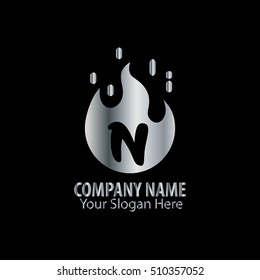 Initial Letter N With Fire Logo Silver
