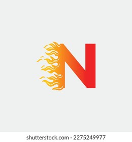 Initial letter N and fire shape with ribbon logo style in gradient color. N letter logo, fire flames logo design.