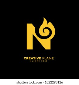 initial letter N with flame logo vector concept element, letter N logo with fire burn for company and business
