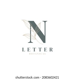 Initial Letter N Floral and Botanical Logo. Nature Leaf Feminine for Beauty Salon, Massage, Cosmetics or Spa Icon Symbol