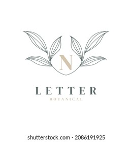 Initial Letter N Floral and Botanical Logo. Nature Leaf Feminine for Beauty Salon, Massage, Cosmetics or Spa Icon Symbol