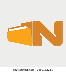 Initial Letter N Folder Logo. Vector Illustration.