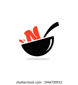 Initial letter N food Logo Design Template. Illustration vector graphic. Design concept bowl and spoon With letter symbol. Perfect for cafe, restaurant, cooking business