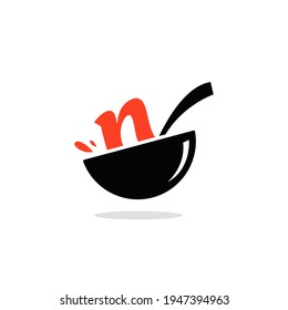 Initial letter N food Logo Design Template. Illustration vector graphic. Design concept bowl and spoon With letter symbol. Perfect for cafe, restaurant, cooking business