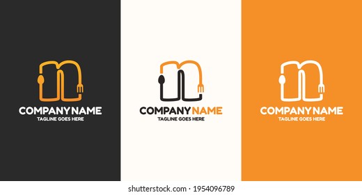 Letra inicial N plantilla de diseño de logotipo de alimentos. Gráfico vectorial de ilustración. Diseño de bifurcación y cuchara con símbolo de letra. Perfecto para cafés, restaurantes, negocios de cocina