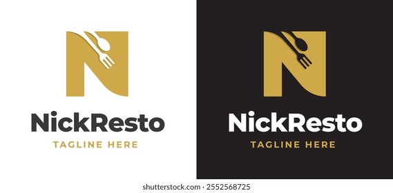 Initial Letter N with Fork and Spoon Icon Logo Inspiration. Spoon and Fork with Letter N Logo for Restaurant, Catering, Cafe, and Food Service Branding. Alphabet Restaurant Vector Logo Illustration.