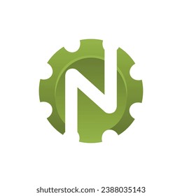Initial Letter N gear engineering logo design vector