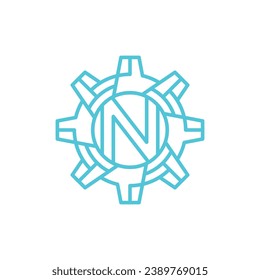 Initial Letter N gear engineering logo design vector