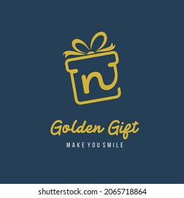 Initial Letter n with Gift Box and Ribbon for Gift Present Toys Store Retail Business Logo Design Template
