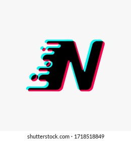 initial letter N with glitch liquid effect