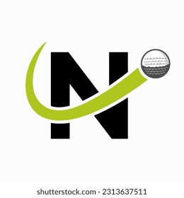 Initial Letter N Golf Logo Design. Initial Hockey Sport Academy Sign, Club Symbol