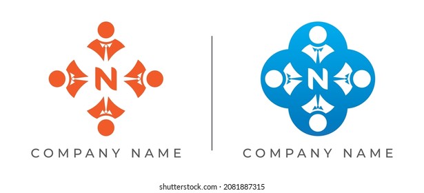 initial Letter N with Group of business people. Teamwork Logo Template.