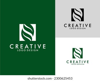 Initial Letter N or H Logo with Green Leaf vector on three color variations . Usable for Branding and Nature Logos. Flat Vector Logo Design Template Element