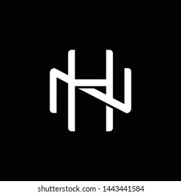 Initial letter N and H, NH, HN, overlapping interlock monogram logo, white color on black background