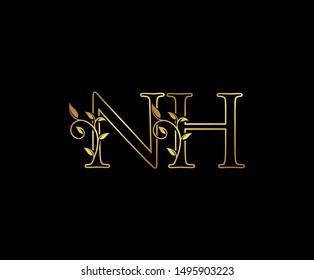 Initial letter N and H, NH, Gold Logo Icon, classy gold letter monogram logo icon suitable for boutique,restaurant, wedding service, hotel or business identity.