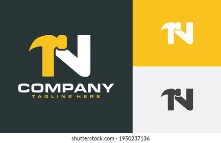 initial letter N hammer logo