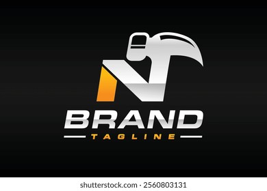 initial letter N hammer logo