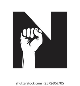 Initial Letter N Hand Logo Concept For Happy Labor Day For United States, USA Labor Day Symbol