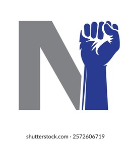 Initial Letter N Hand Logo Concept For Happy Labor Day For United States, USA Labor Day Symbol