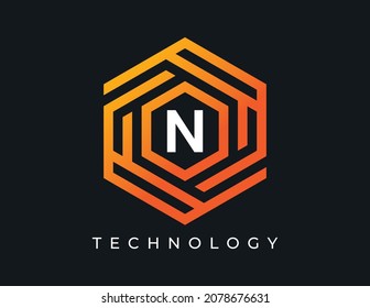 initial Letter N Hexagon Technology Logo icon Vector Design Template
