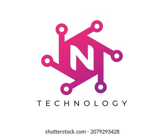 initial Letter N Hexagon Technology Logo icon Vector Design Template