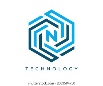 initial Letter N Hexagon Technology Logo icon Vector Design illustrations Template
