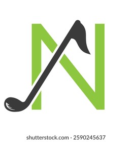 Initial Letter N Hockey Logo Concept With Hockey Stick Symbol Vector Template