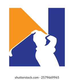 Initial Letter N Hockey Player Logo Concept For Hockey Game Club Symbol Vector Template