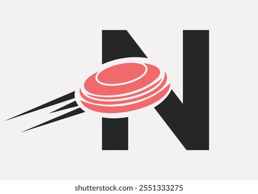 Initial Letter N Hockey Puck Logo Vector Template