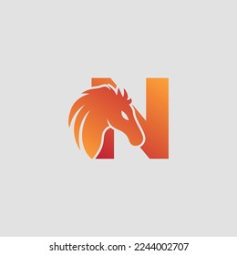 Initial letter N with horse vector logo design. Horse Letter N Illustration Template Icon.