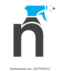 Initial Letter N House Cleaning Logo Concept With Hygiene Sprays Symbol