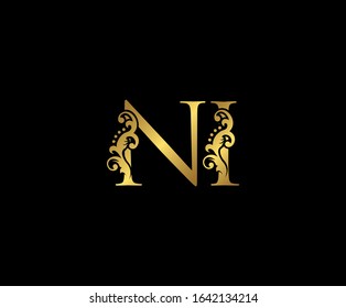 Initial letter N and I, NI, Gold Logo Icon, classy gold letter monogram logo icon suitable for boutique,restaurant, wedding service, hotel or business identity.