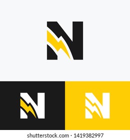 initial letter N icon logo design template with lightning - thunder - bolt - electric - vector
