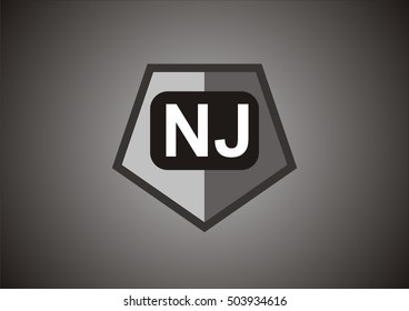 initial letter N J with pentagon isolated on pentagon shield