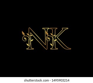 Initial letter N and K, NK, Gold Logo Icon, classy gold letter monogram logo icon suitable for boutique,restaurant, wedding service, hotel or business identity.