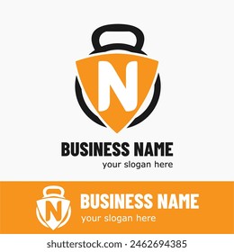 Initial Letter N with Kettlebell for Gym, Fitness, Pilates, Exercise Sport Business Logo Idea