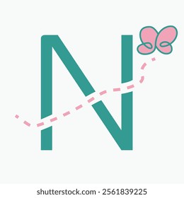 Initial letter N kids logo concept with butterfly symbol vector template. Kid logotype