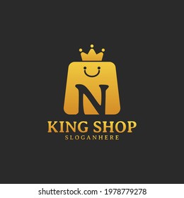 Initial letter N King Shop Logo Design Template. Illustration vector graphic. Design concept shop bag and crown With letter symbol. Perfect for E-commerce, sale, discount or store web element.
