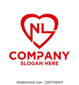 Initial letter n l in love shape logo vector design