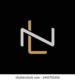 Initial letter N and L, NL, LN, overlapping interlock logo, monogram line art style, silver gold on black background