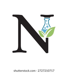 El diseño inicial del logotipo del laboratorio de la letra N se combina con el símbolo del tubo de ensayo y de la hoja