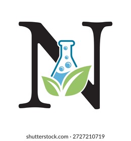 El diseño inicial del logotipo del laboratorio de la letra N se combina con el símbolo del tubo de ensayo y de la hoja