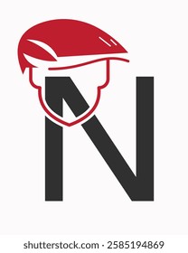 Initial Letter N Labour Day Logo Concept With Safety Helmet Symbol Vector