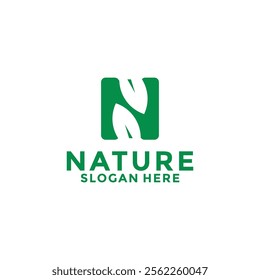 Initial letter N with Leaf combination logo design. Initial Identity logo inspiration. Nature Green Leaf Ecology logo vector template