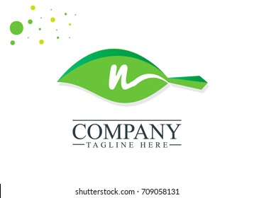 Initial Letter N Leaf Design Logo