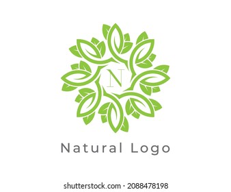 initial letter N Leaf Flower logo. Floral Logo Vector illustrations. 
Vector Logo design for natural products, flower shop, cosmetics, Organic, ecology concepts, health, spa.